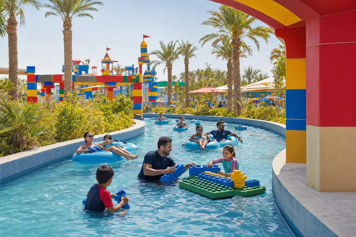 LEGOLAND Water Park Dubai lazy river and build-a-raft activity
